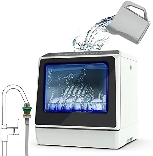 Portable  Dishwasher with 5 Programs, 3-Cup Water Tank, Fruit/Veg Basket, High Temp