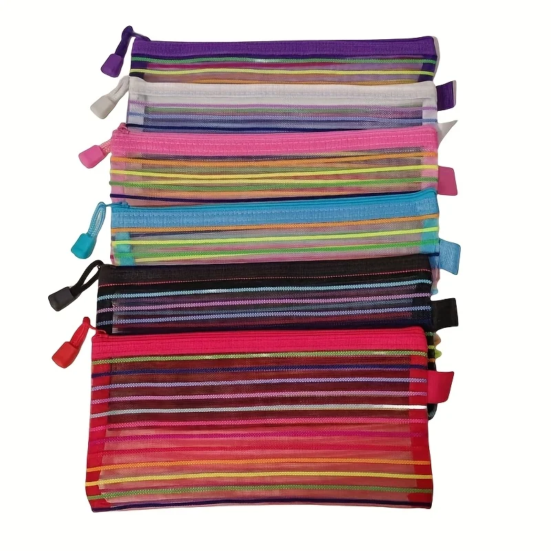 6pcs Transparent exam stripe pencil case, stationery bag with zipper, file bag for office documents, ticket storage bag