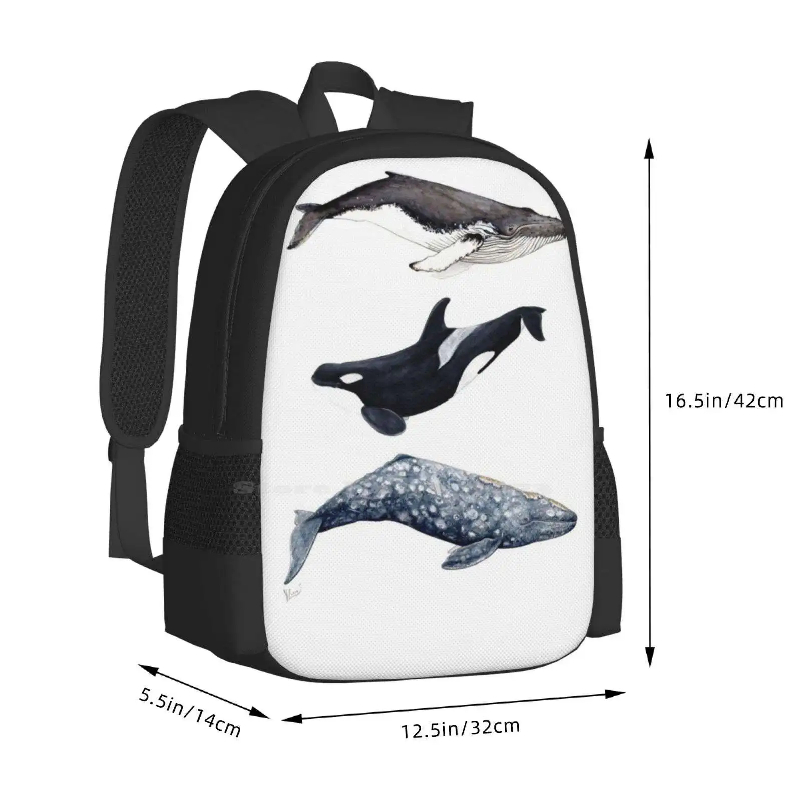 Mochila de diseño para estudiantes universitarios, de diseño morral con diseño de Orcas, delfines, Orcinus, Orca, ballena jorobada y gris