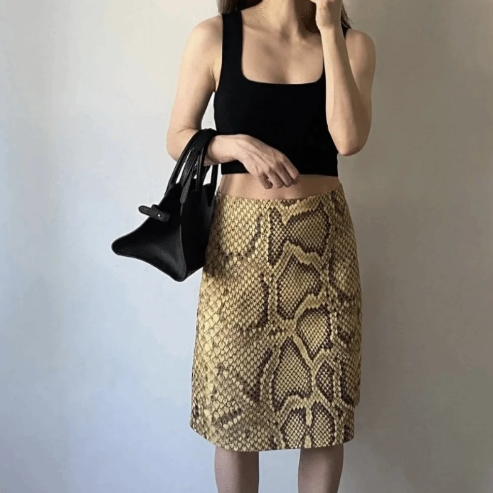 Slim Fit Leopard Straight Skirt A Line Midi Length High Waist Half Dress Contrast Patchwork Summer Women Long Skirt Casual Wear