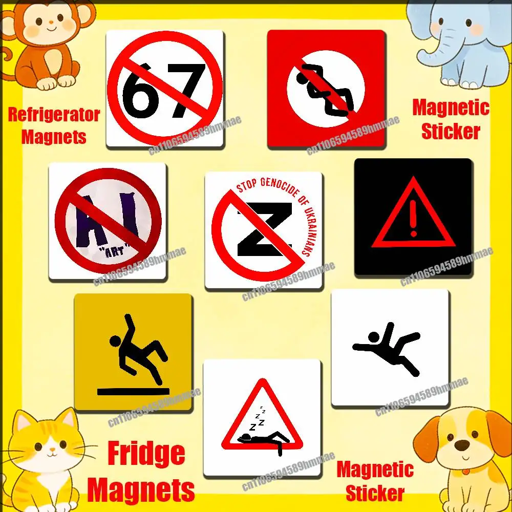 

For Warn Warning Prohibit 67 AI ICON Fridge Freezer Refrigerator Magnets Kitchen Metal Cabinet Magnetic Sticker Card