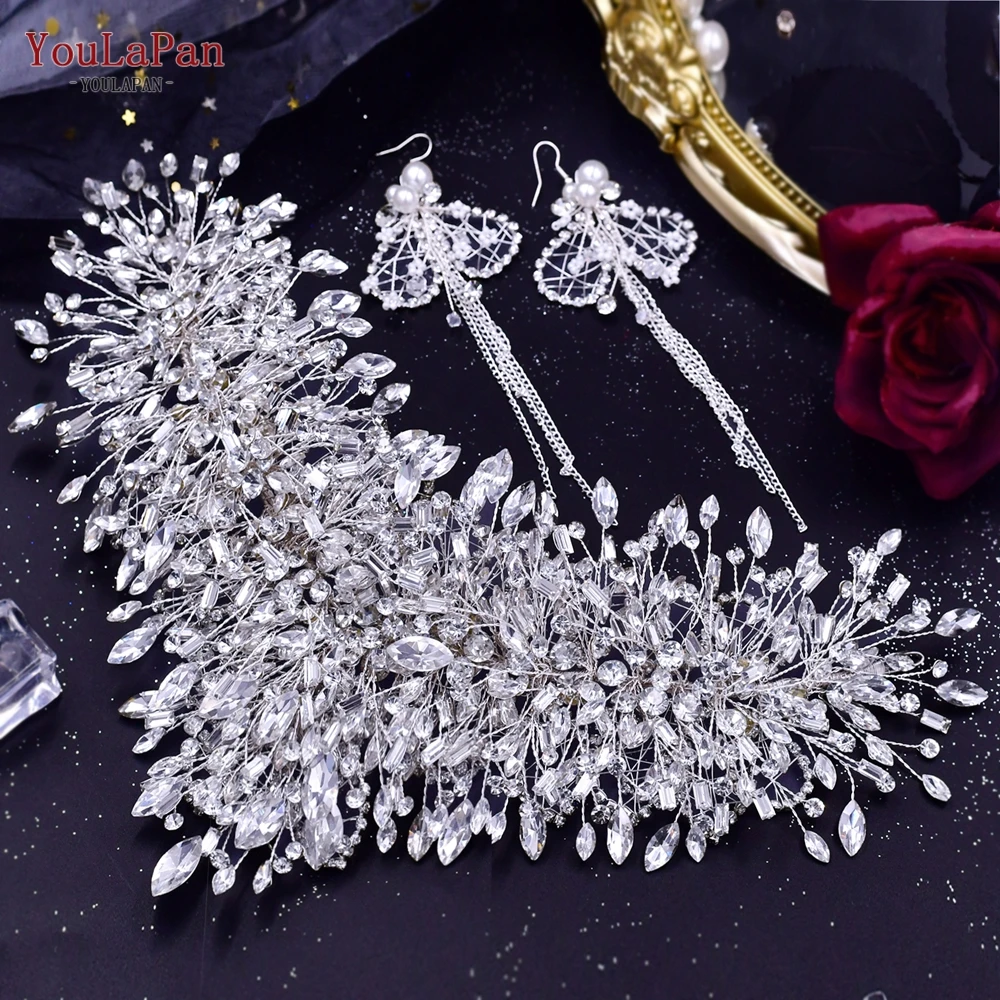 YouLaPan Shiny Crystal Bride Crown Silver Color Bridal Headband Wedding Hair Accessories Pageant Woman Party Headdresses HP372