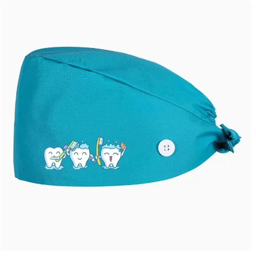 

New Cotton Surgeon Caps Embroidery Printed Surgical Hats Dustproof Solid Color Doctor Work Hats