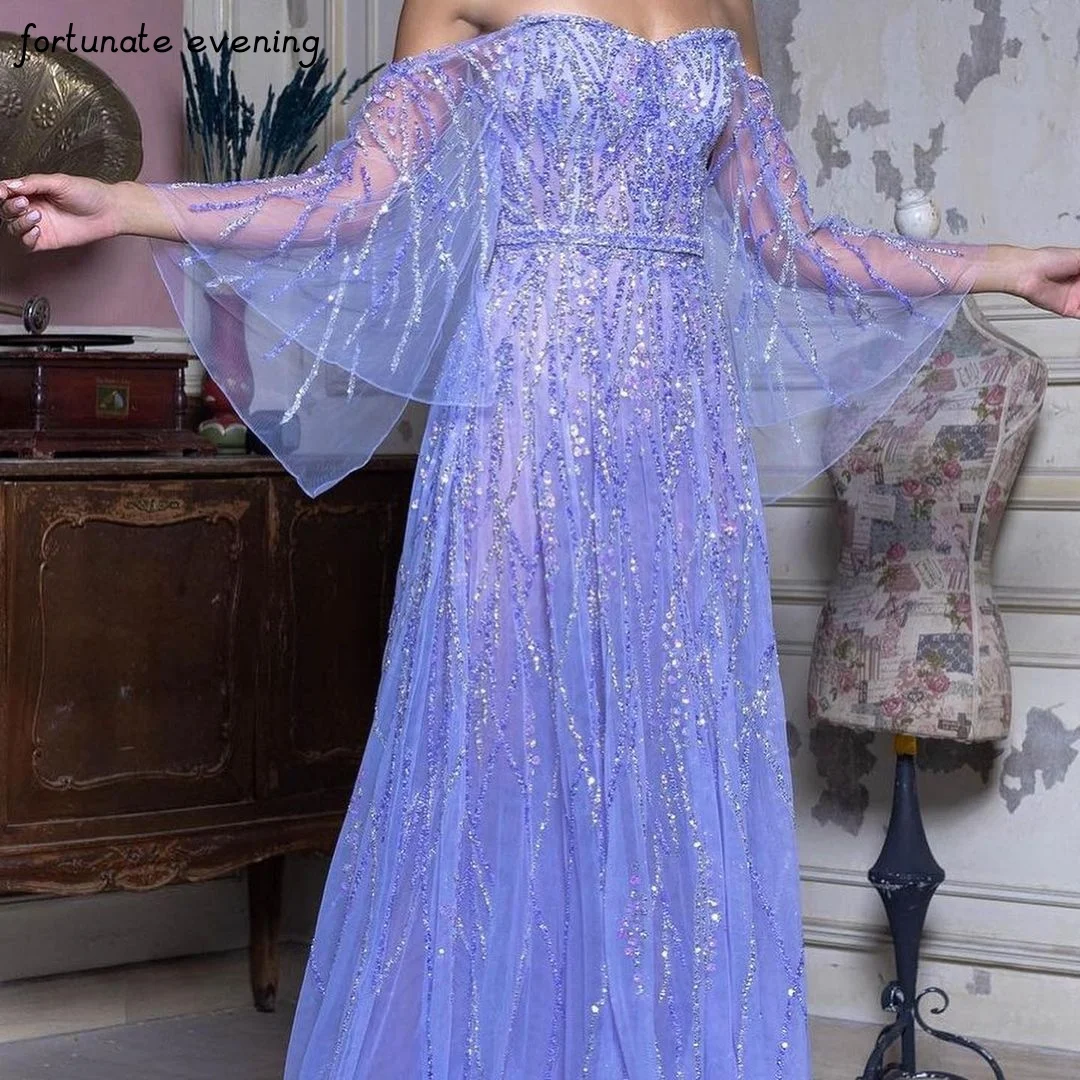 Fortunate Evening Elegant Vintage Romantic Purple Sequins Beading Customize Formal Occasion Prom Dress Evening Party Gowns