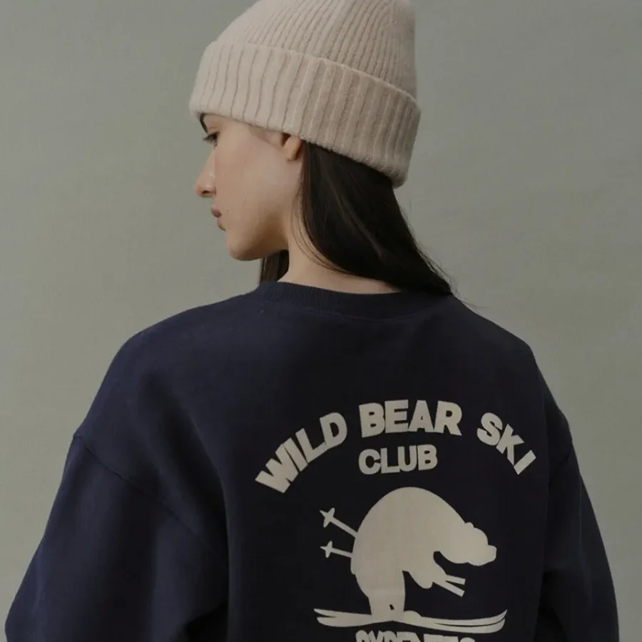 Sweat-shirt à manches longues pour femmes, style Preppy, ours mignon, Design de mode russe, pull ample surdimensionné, chemises marine, automne