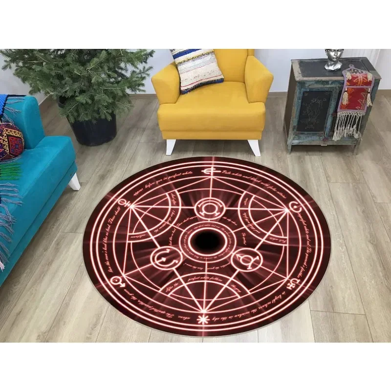 Full Metal Transmutation Round Rug Japanese Anime Manga Kids Room Circle Rug Anime  Area  FMA Transmutation Popular