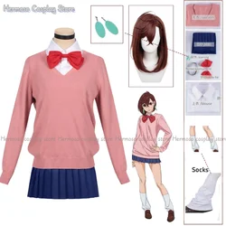 Anime Momo Ayase Cosplay Costumes Wig Dan Da Dan Sweater Skirt Earrings Neck Ornament Set Halloween Party Role Play Uniforms
