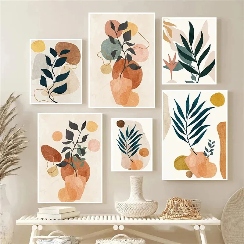 Modern Morandi Color Tropical Plants Canvas Painting and Prints Poster Wall Art Pictures for Living Room Bedroom Bar Home Dec