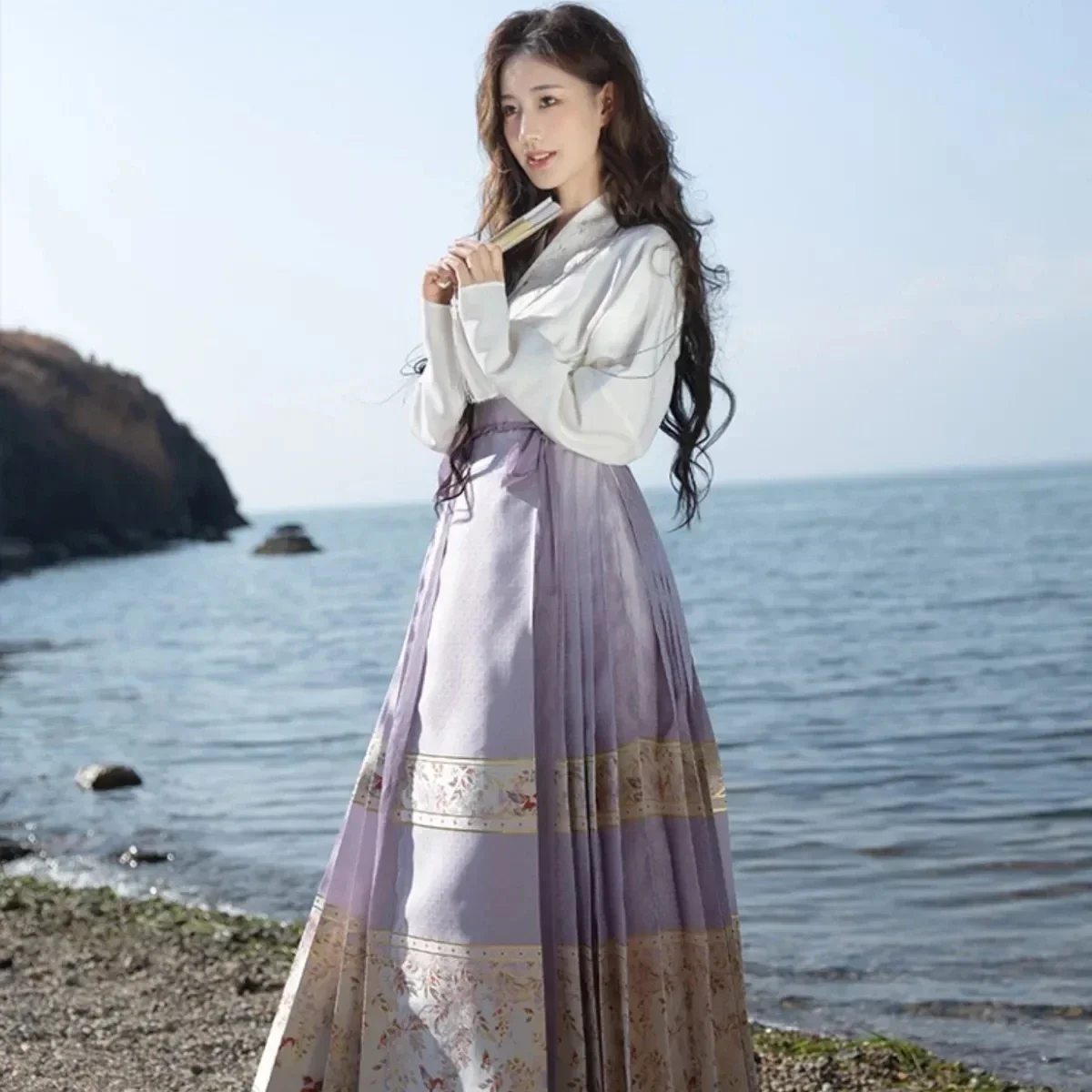 Retro Chinese Improved Ancient Hanfu Style Ma Mian Skirt Loose Shirt Long dress two pieces Set for women daily hanfu Dress