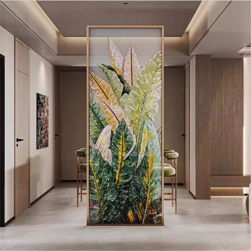 

Handmade filigree enamel color European light luxury art glass screen partition wall living room transparent entrance