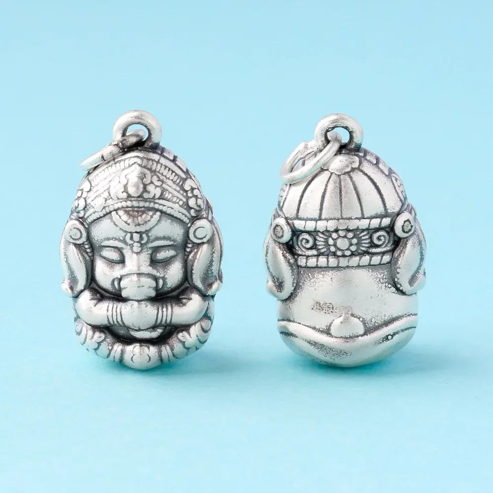 3D Hard Silver Elephant God DIY Small Pendant