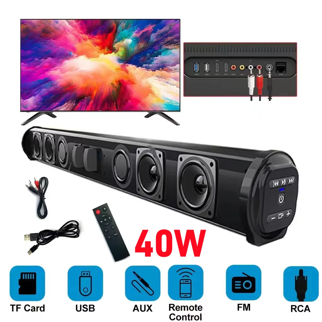 

40W TV Sound Bar Subwoofer Music Player Wired and Wireless Bluetooth Home Surround SoundBar for PC Theater TV Speaker BS10