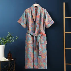 New Summer Men's  Robe Soft Cotton Bathrobe Dark Grey Half Sleeve Solid Robe Big Size XL Fashion Elegant Kimono for Gentleman