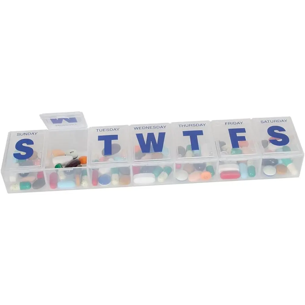7-Day Pill Organizer with 3X-Large Compartments for Medication and Vitamins, Clear BPA-Free Lids