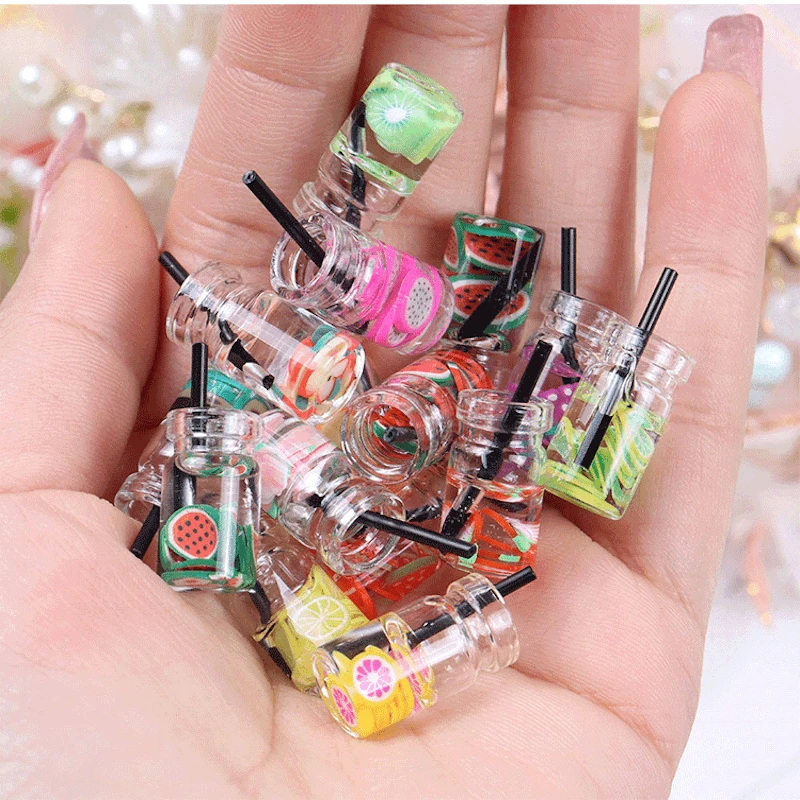 

50pcs Resin Simulation fruit drink cup charm Various colors mini bottle DIY material for Mobile phone case key chain decoration