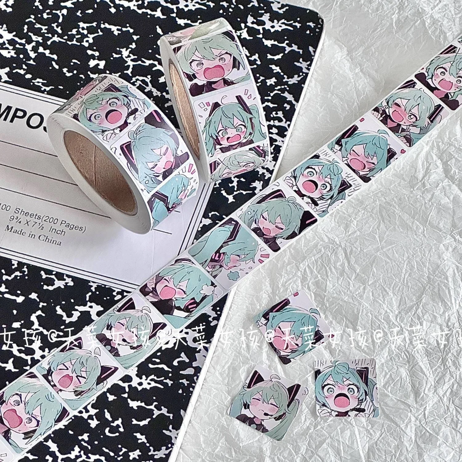 500PCS Japanese Classic Anime Hatsune Miku Roll Sticker Handbill Material Cute High Appearance Level Envelope Sealing Sticker
