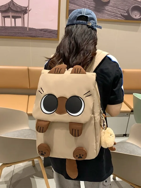 Cute 3D Cartoon Siamese Cat Backpack for Women Girls, Kawaii Lovely Animal Shaped Large Capacity Without pendants