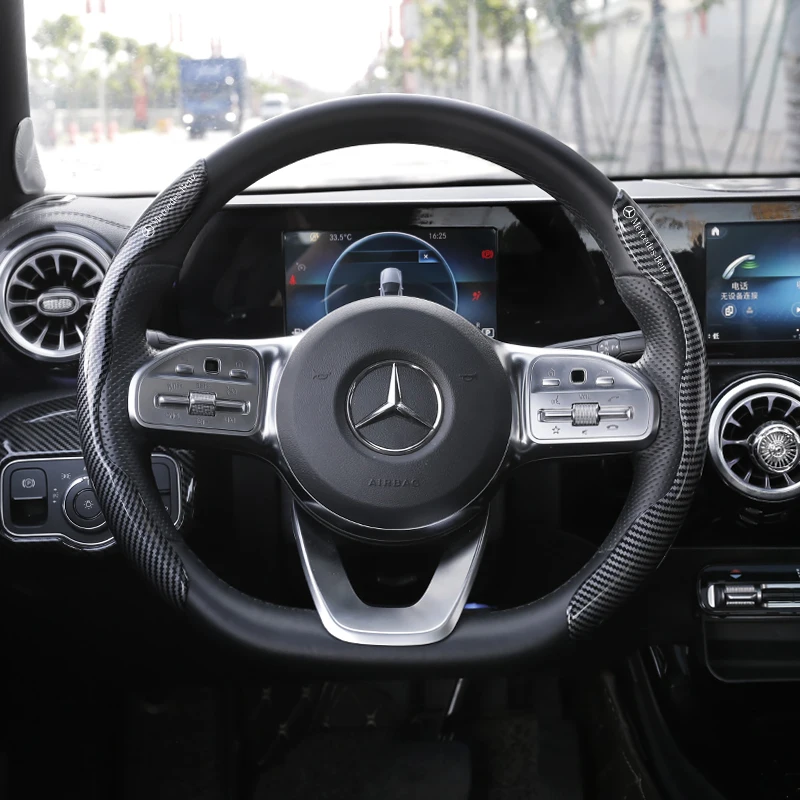 Car Anti-Slip Carbon Fiber Steering Wheel Cover For Mercedes-Benz A B C E S V R Class GLA GLC GLK CLA Vito Sprinter SLK Viano ML