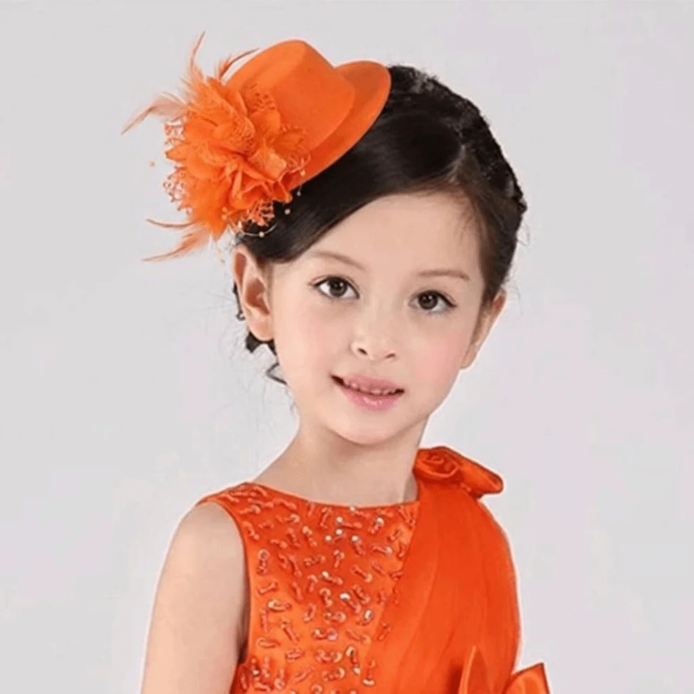 Fashion 13cm Kids Fascinators Hats Makeup Prom Hair Accessories Cocktail Hats Feathers Headwear Hats Holiday
