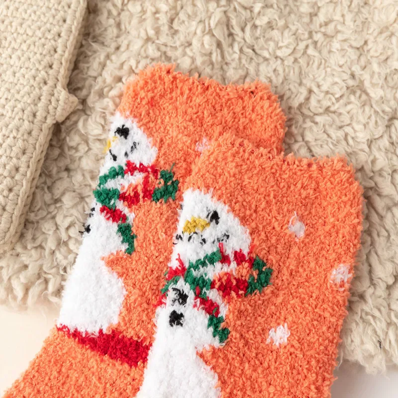 5 Pairs New Autumn and Winter Christmas Thickened Cute Warm Coral Fleece Socks Velvet Santa Fawn Snowflake Women Socks