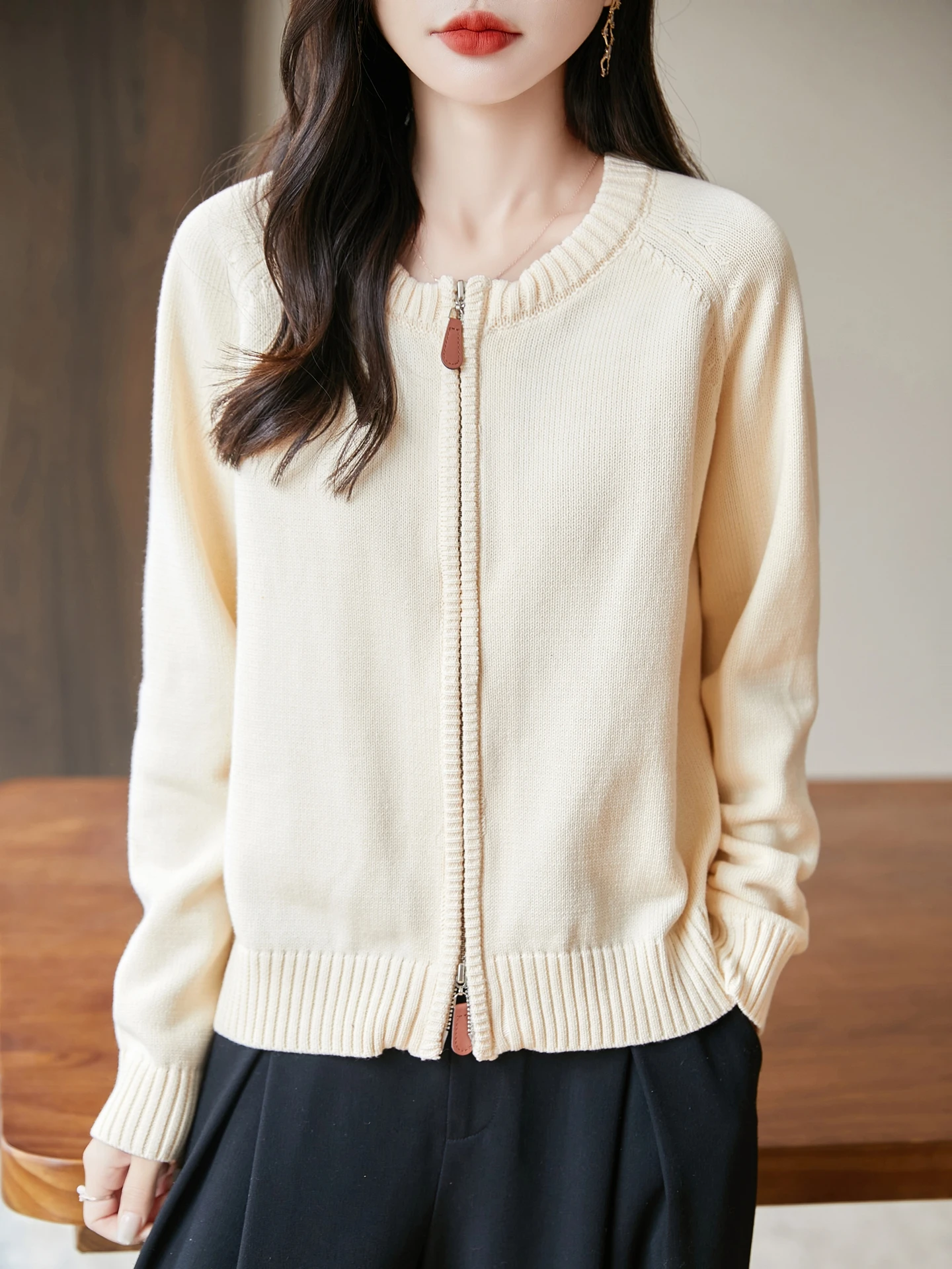 Thiened Pure Cotton Knitted Miu Series Cardigan feminino Or Outerwear Suéter com zíper duplo Trendy Top Quali Soft Long...