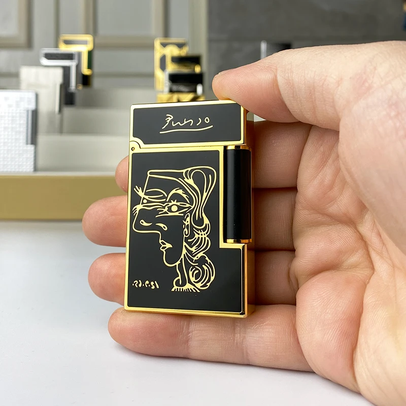 

New commemorative edition single and double flame luxury lighter Ping Sound natural paint cigarette smoking butane lighter 18112