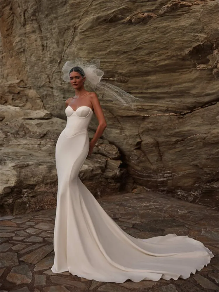 

Satin Wedding Dress Vestidos De Novia Boda Civil Vestido Noiva Minimalista Corte Sirena Curvy White Hochzeitskleid Damen Novias