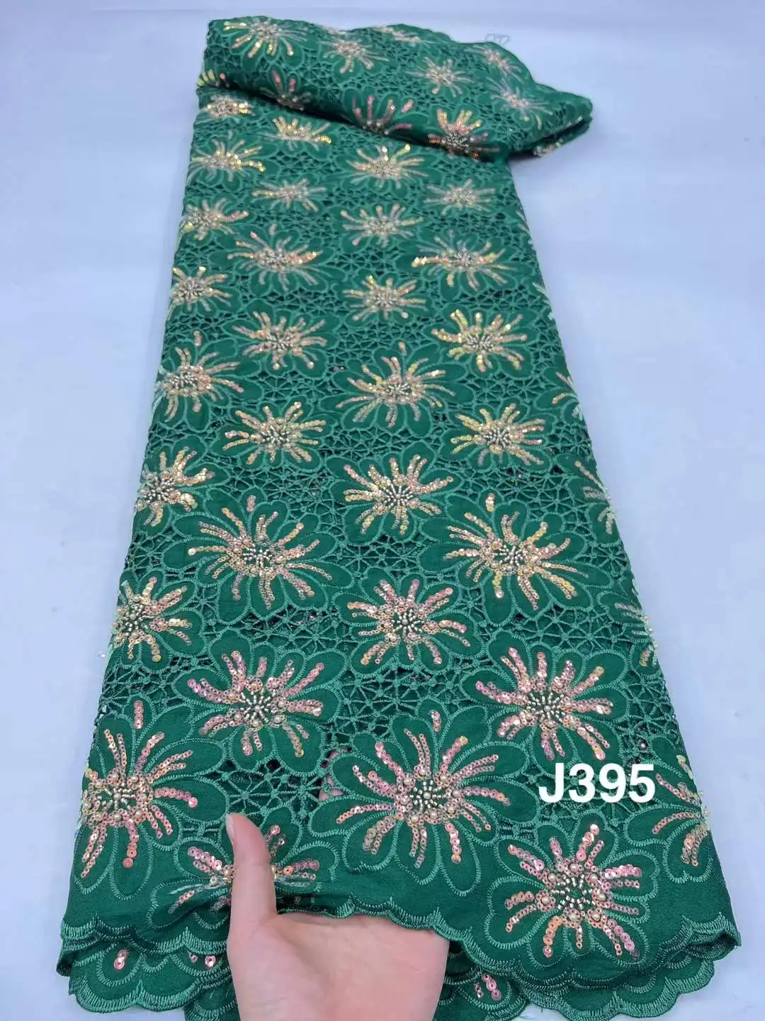 

African Lace Fabric 2025 High Quality Sequins French Green Chiffon Groom Embroidery Beads Tulle Lace Fabric For Party Dresses