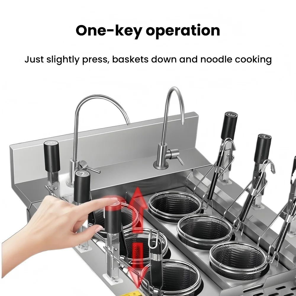 Commercial Auto Lift Noodle Cooker 3/6/9 Pots, Independent Timer Setting, Dry Burning Prevention, Fast Heating