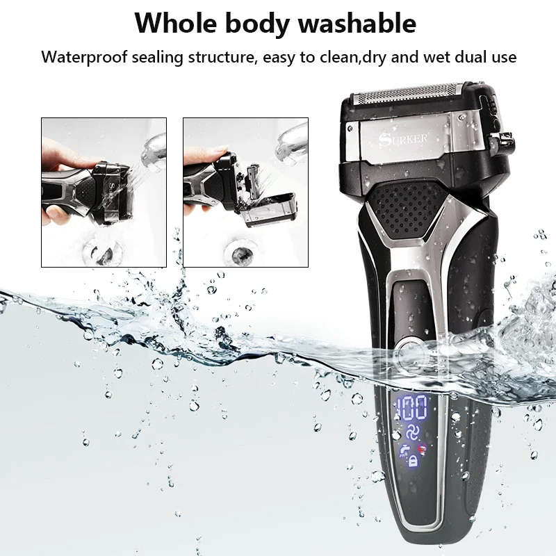 USB Rechargeable Electric Shaver Stainless Steel Shaving Machine Men 3D Triple Floating Blade Razor Shaver Barber Trimmer