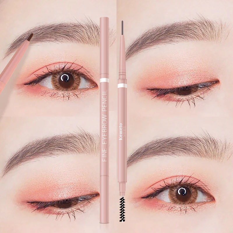 6 Colors 1.5mm Ultra Fine Eyebrow Pencil, Waterproof Sweat Proof Double Ended Automatic Rotating Eyebrow Pen with Spoolie Brush