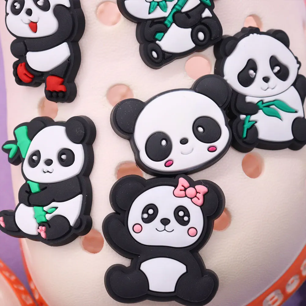 1-18Pcs Lovely Panda Bamboo Children Shoe Buckle Charms Animals Bracelet Clog Accessories DIY Phone Case