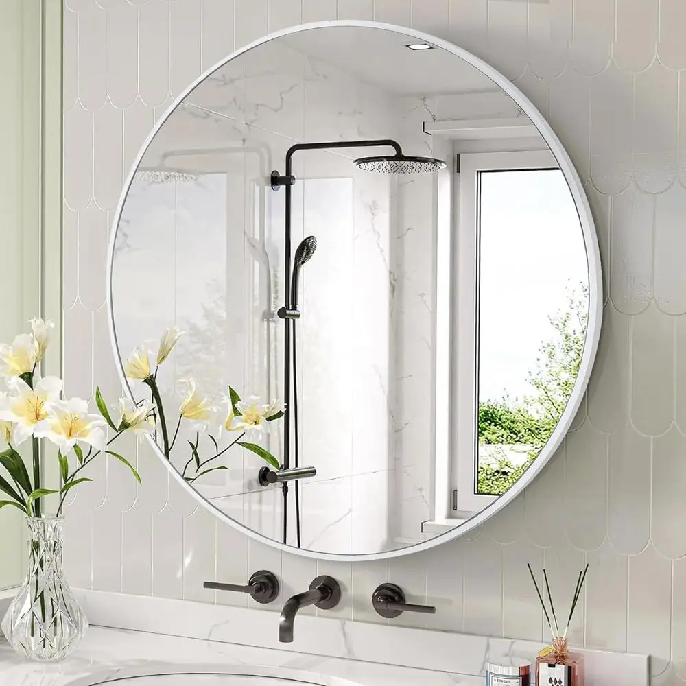 

24-дюймовое белое круглое настенное зеркало для ванной, спальни, гостиной и прихожей