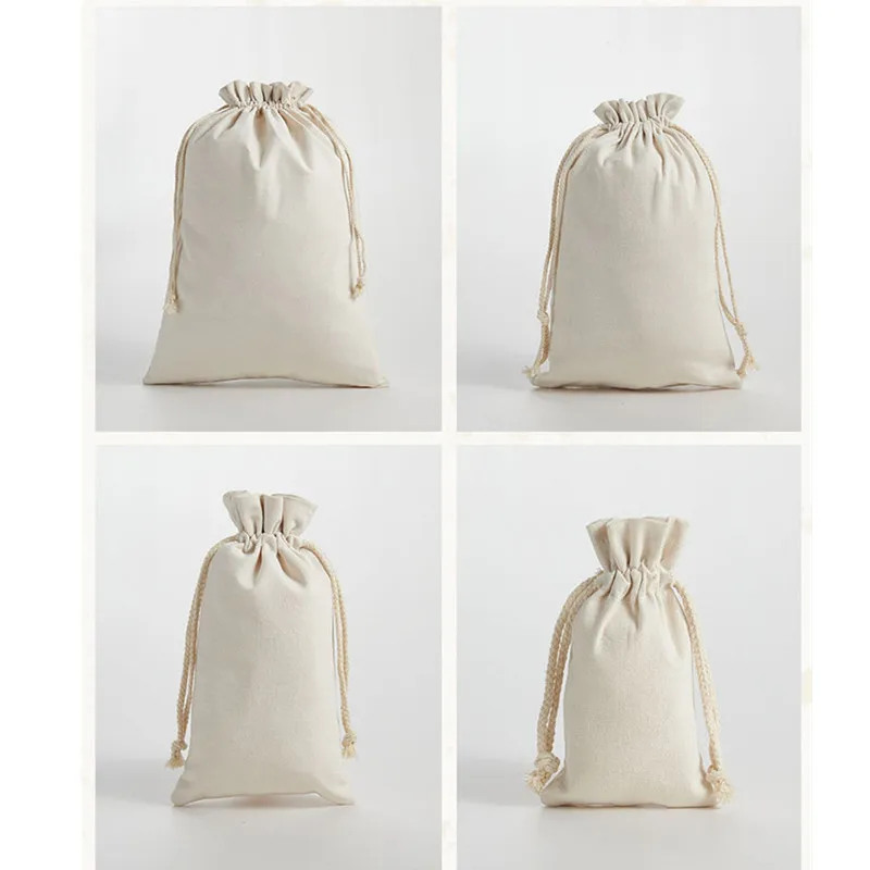 3PCS Cotton and Linen Drawstring Pull String Sack Packaging Storage Bag Seed Tea Rice Cloth Bags Ornament