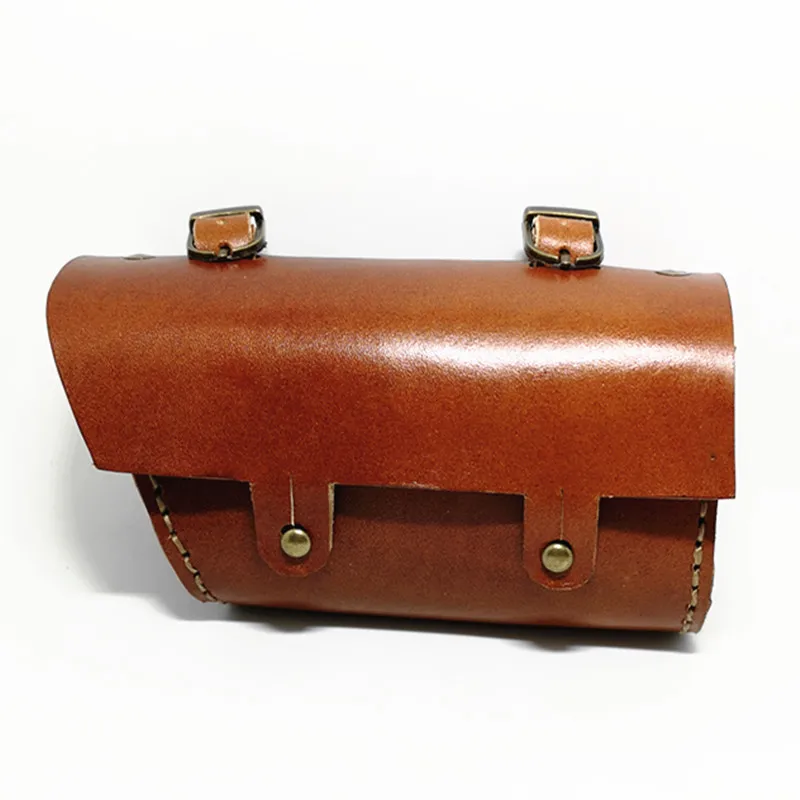 Q364  Retro Bicycle Hang Back Bag Handmade Pure Cowhide Saddle Bag Handlebar Bag Bike Equipment Brown Pure Leather