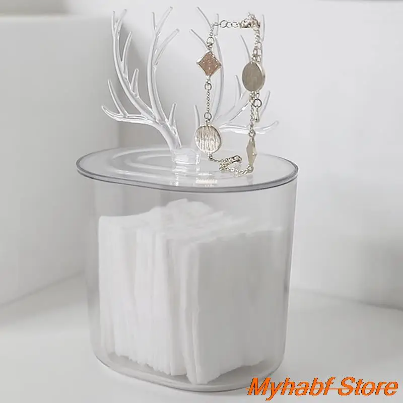 Antler Shape Lid Cotton Pad Holder Jewelry Display Box Transparent Cotton Swab Case Cotton Swabs Cosmetics Makeup Pad Container