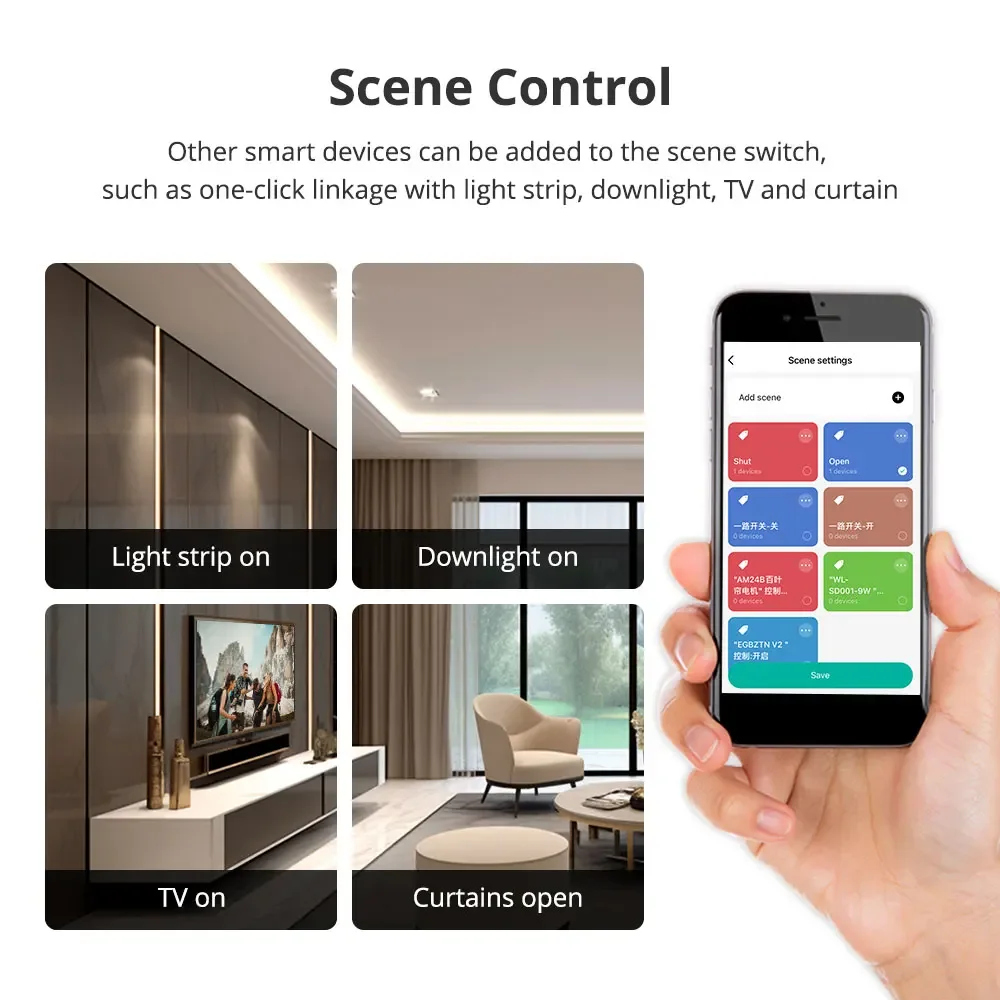 Zemismart Zigbee 4x4 Wall Light Switch 4 Gang with 2 Gang Scene Push Button with Neutral Switch Work with Tuya Alexa Google Home