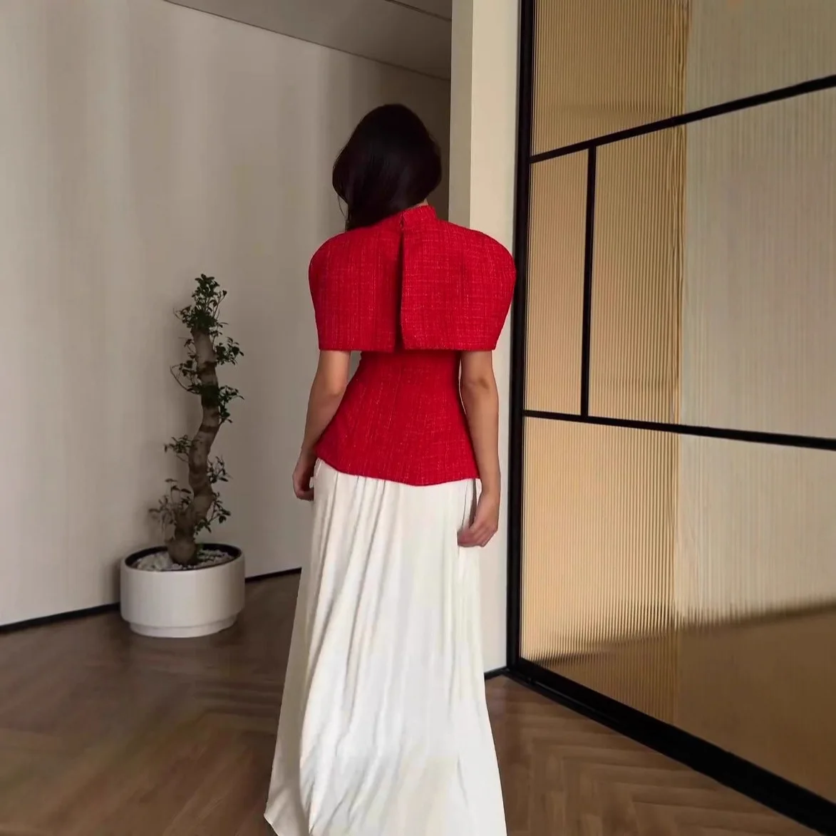Eid Women Short Sleeve Top Long Skirt 2 Piece Set Ramadan Abaya Party Suits Muslim Jalabiya Morocco Office Lady Dubai Islam Arab