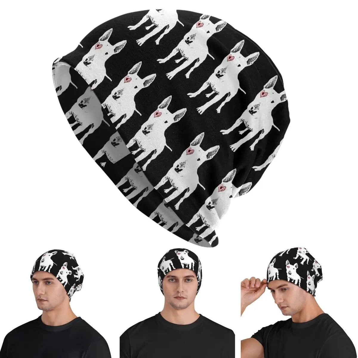 

Sleeping Bull Terrier Dog Cartoon Animal Men Women Adult Beanies Caps Knitted Bonnet Hat Fashion Autumn Winter Skullies Hats