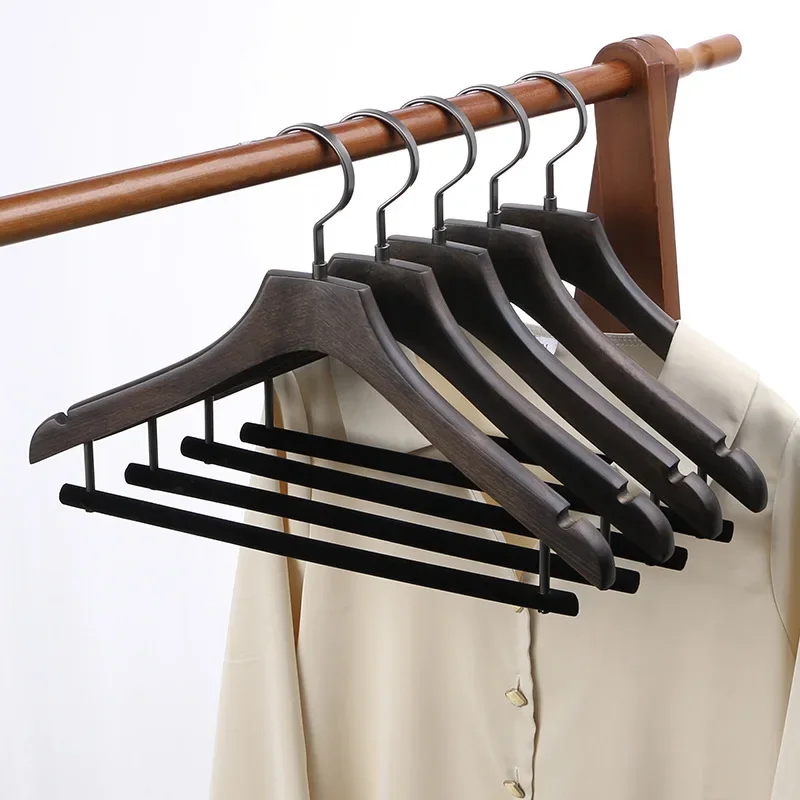 Luxury Dark Beech Wood Shirts Hangers,Premium Clothes Hangers with Non-Slip Velvet Bar for Suit Coat,Heavy Duty Closet Organizer