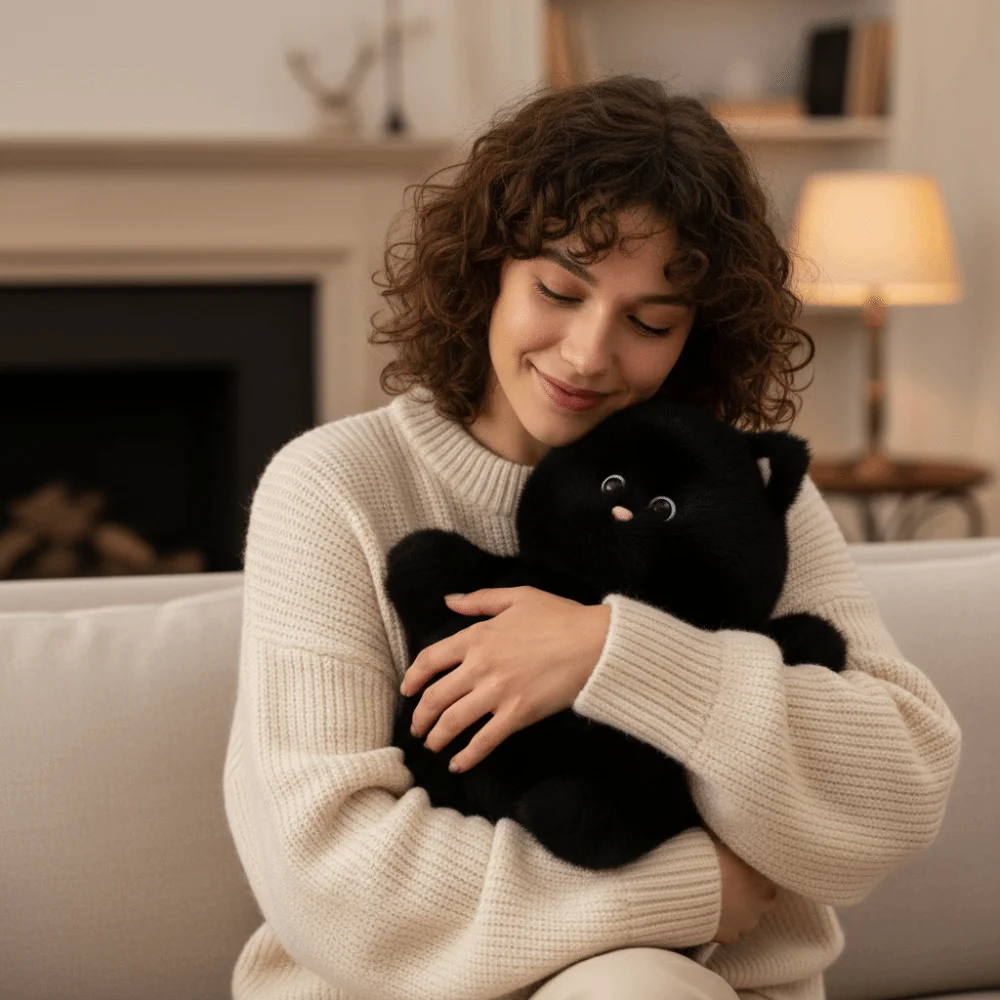 Lindo Gato Blanco Suave con Forma Regordeta, Diseño Esponjoso, Regalo de Animal para Niños, Material Cómodo, Regalo de Gato para Todas las Edades
