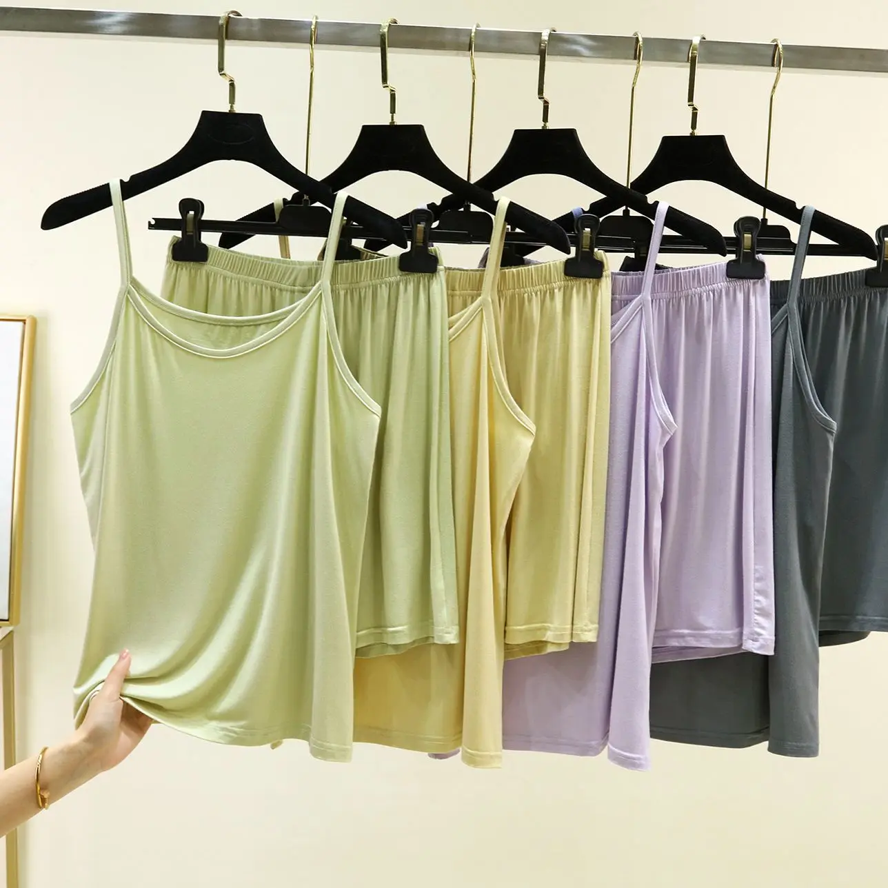 Women's Summer Lightweight Modal Nightgown Set Short Sleeve round Neck Pullover Casual Pants Two-Piece Sleepwear Ensemble