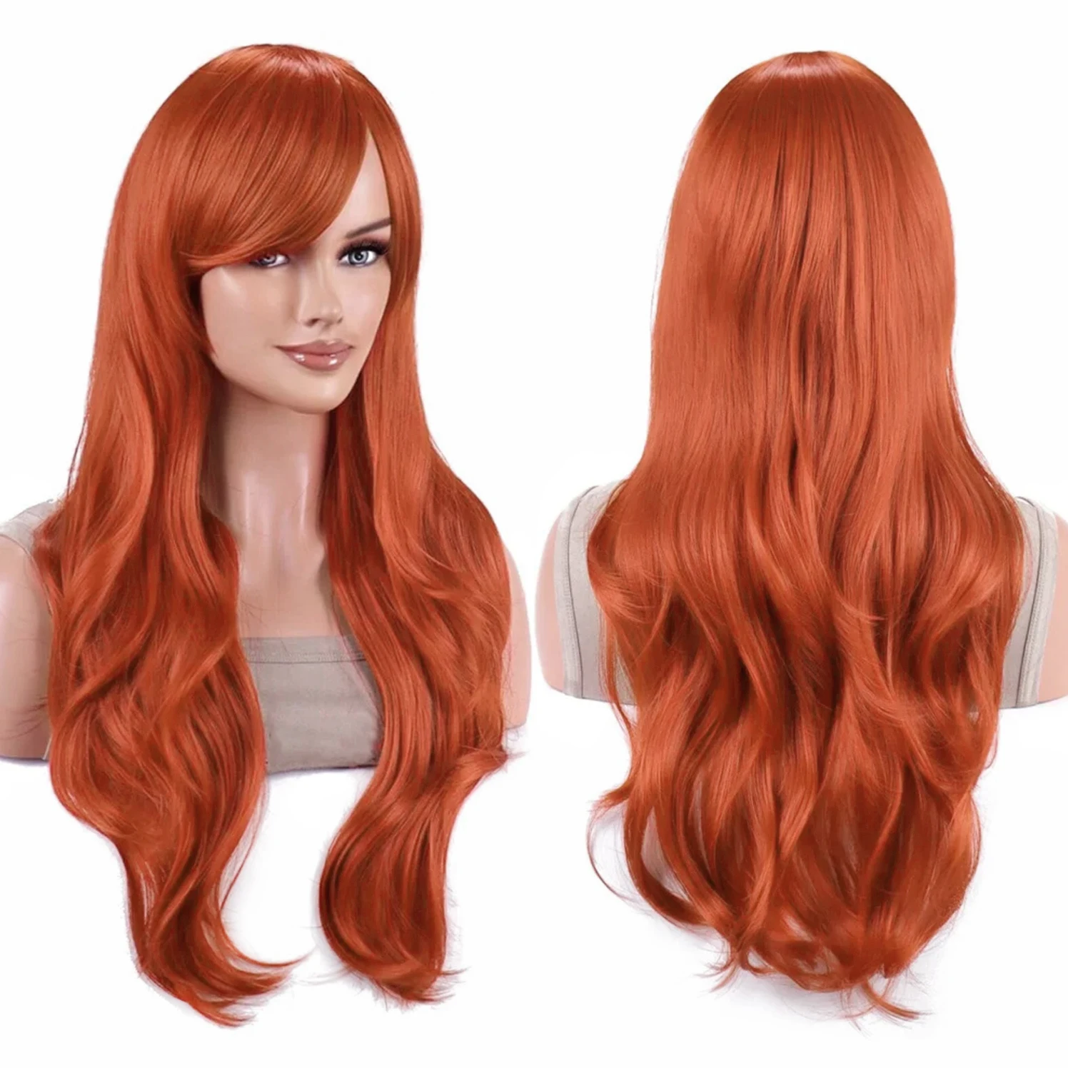 Synthetic Hair Dark Orange Wavy Lolita Cosplay Wig Anime Orihime Inoue Wigs Asuka Langley Soryu Halloween Costume Wig for Women