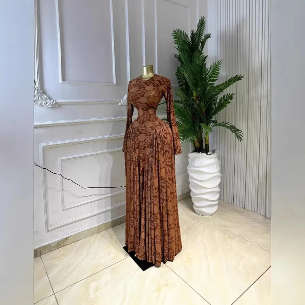 Luxuriöses Damen-Maxikleid mit elegantem Design, Print und Mesh, zweiteiliges Set mit Unterkleid, Urlaubs- und Strandstil, langärmlig – Detail 8