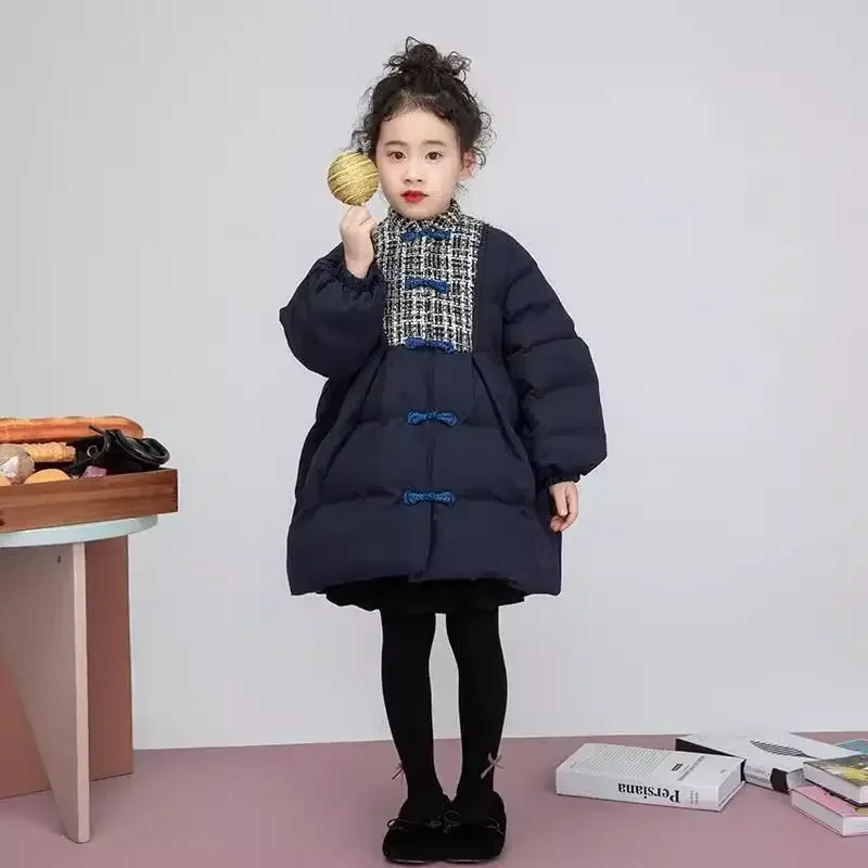 2025 New Girls' Chunky Winter Coat - Korean Style Thickened Cotton Puffy Jacket for Medium & Small Kids, Stylish Thermal Layer