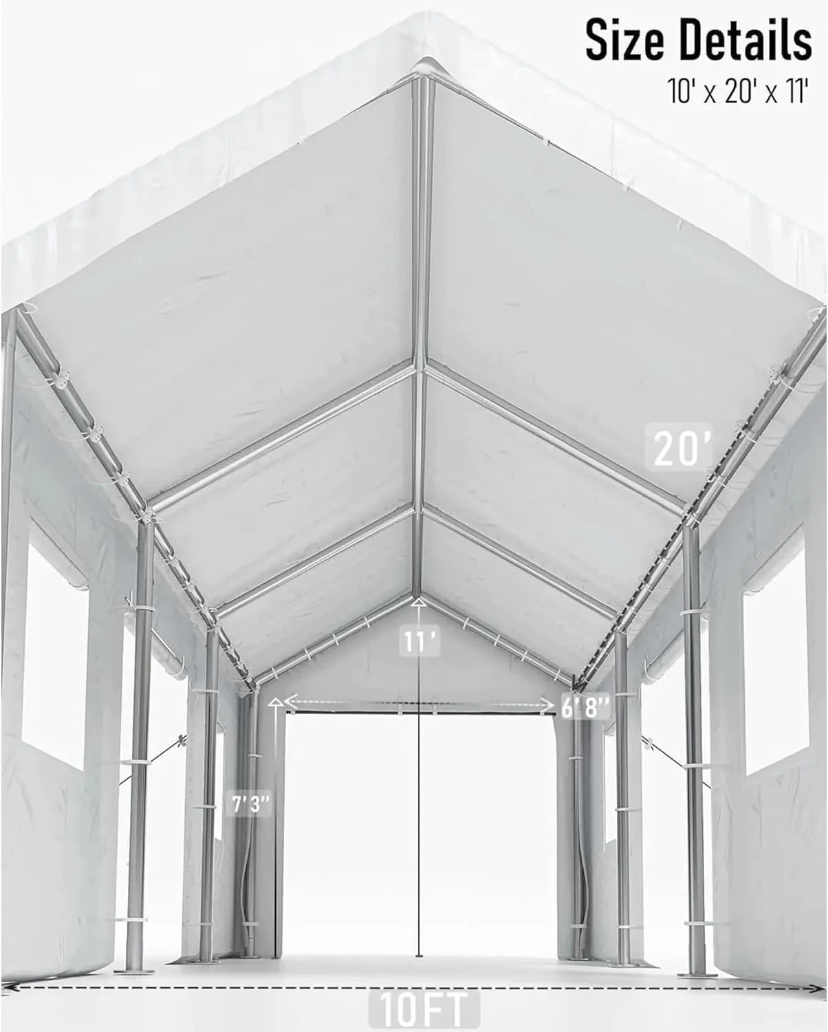 10x20ft Heavy Duty Carport Roll-Up Windows Portable Garage Removable Sidewalls & Doors All-Season Shelter Cars, Customized