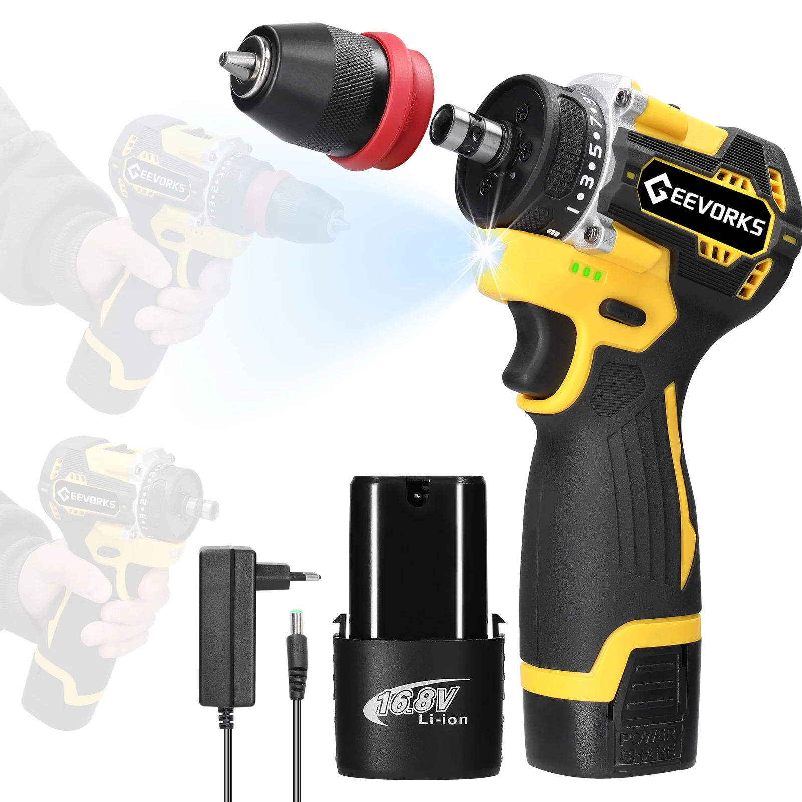 16.8V/21V 2in1 Electric Screwdriver Lithium Drill 45Nm Torque Brushless Motor Multi-function Power Tool Cordless Screw Driver