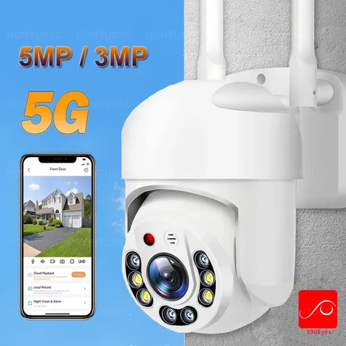 Imagen 1 del producto Cámara PTZ con Wifi de doble banda, 390 ojos, 5Ghz, 5MP, 3MP, seguimiento automático, Audio bidireccional, visión nocturna en Color, cámara CCTV impermeable para exteriores