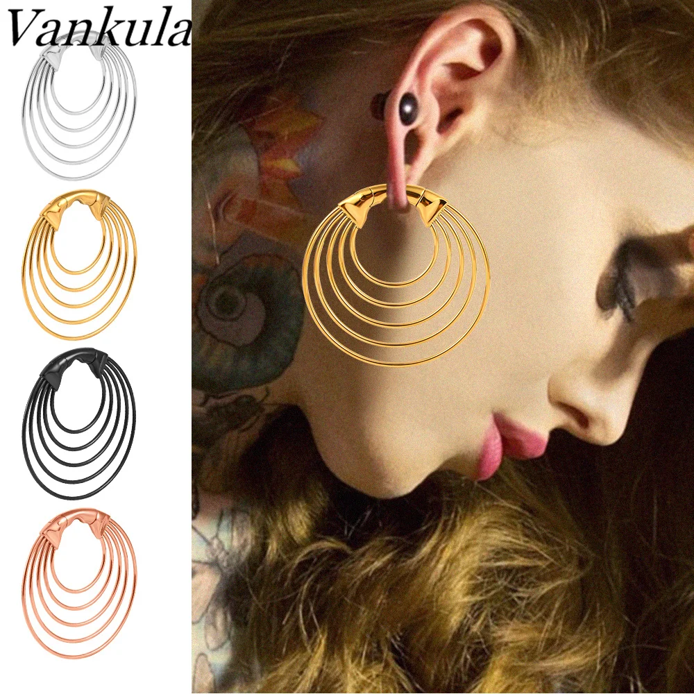 Vankula 10pcs Surgical Steel Ear Tunnels Large Hoop Earring Plugs Expander Gauges Stretcher Piercing Ear Gauges Flesh Expander