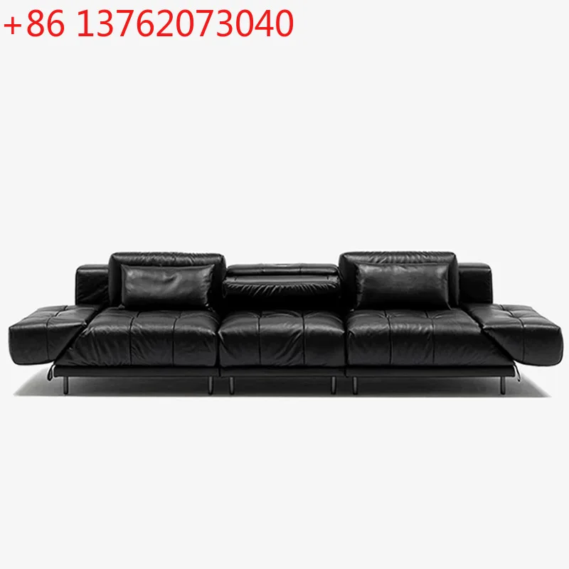 

Итальянский минималистичный черный цельнокожаный многофункциональный вращающийся современный легкий роскошный кожаный диван